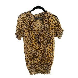 Pure silk INC blouse cheetah elastic waist size 6